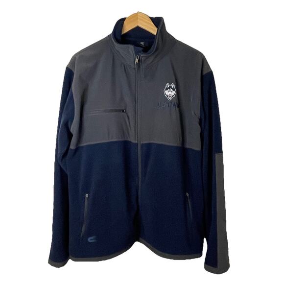 UCONN Huskies Zip Up Fleece Embroidered Jacket Colosseum NCAA Blue Gray Men XL - Picture 1 of 15